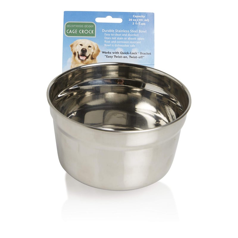 LixitÂ® Stainless Steel Kennel Food or Water Bowl - Non Spill Hanging Removable Crate Bowls - Carrier Cage Dish for Dogs or Cats for Feeding and Drinking (Stainless Steel, 20 Ounce) - Image 1